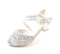 Sandalias de tacón bajo estilo ballet doradas for niñas con punta cerrada, bailarinas de baile, tacones altos, sandalias(Sliver,33 Insole 21cm)