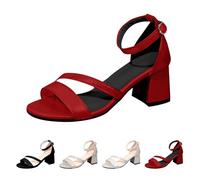 Sandalias de tacón bajo para mujer, plataforma gruesa, puntera redonda abierta, correa al tobillo, sandalias de vestir de boda, fiesta, zapatos con hebilla de tiras, calzado versátil de moda, Red