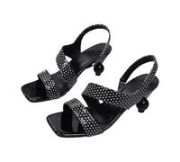Sandalias de tacón bajo para mujer, sandalias de diamantes de imitación para mujer, sandalias cuadradas de punta abierta, transpirables, sandalias de tacón redondo con hebilla de tobillo