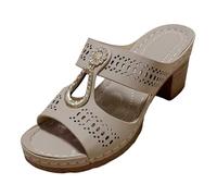 Sandalias de tacón bloque para mujer, color negro, huecas, sandalias de cuña, sandalias con cuña, sandalias ortopédicas con tacón de cuña, sandalias de playa transpirables, tallas 36-43, caqui, 36 EU