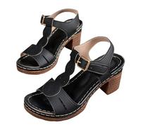 Sandalias de tacón bloque para mujer, sandalias de cuña para verano, sandalias de cuña, sandalias de piel con correa en el tobillo, transpirables, sandalias de playa, cómodas, zapatos de noche