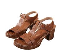 Sandalias de tacón bloque para mujer, sandalias de cuña para verano, sandalias de cuña, sandalias de piel con correa en el tobillo, transpirables, sandalias de playa, cómodas, zapatos de noche