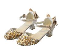 Sandalias de tacón con purpurina para niñas con decoración de lazo, zapatos de fiesta de princesa, calzado brillante para niñas pequeñas, sandalias de boda, dama de honor, tacón bajo para celebración