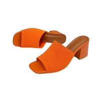 Sandalias de tacón cuadrado con puntera abierta para mujer, de punto, de una sola correa, tacón grueso, sin cordones, informales, elegantes, para oficina, boda, Orange, 44 EU