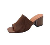 Sandalias de tacón cuadrado con puntera abierta para mujer, de punto, de una sola correa, tacón grueso, sin cordones, informales, elegantes, para oficina, boda, Brown, 37 EU