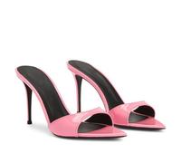 Sandalias de tacón de Aguja con Punta Abierta y Tiras para Mujer de Charol con cinturón de una Palabra para Fiesta de Verano graduación y Baile,Rosado,36 EU