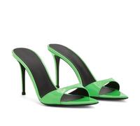Sandalias de tacón de Aguja con Punta Abierta y Tiras para Mujer de Charol con cinturón de una Palabra para Fiesta de Verano graduación y Baile,Verde,46 EU