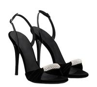 Sandalias de Tacón de Aguja para Mujer de Terciopelo Sandalias de Moda de Tacón Alto con Punta Abierta Hebilla y Cristales de Pedrería Calzado para Bodas y Fiestas Nupciales,Negro,41 EU