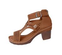 Sandalias de tacón de bloque cómodas de ajuste ancho para mujer, sandalias de plataforma gruesa con puntera abierta para verano, playa, boda y soporte ortopédico, calzado casual versátil, Brown, 39 EU