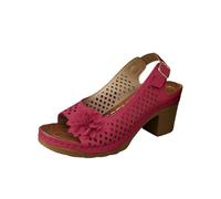Sandalias de tacón de bloque cortadas con láser para mujer, con apliques florales, informales, de verano, puntera abierta, correa ajustable al tobillo, Red, 39 EU