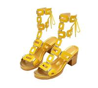 Sandalias de tacón de bloque de gladiador para mujer, con cordones, para verano, informales, vacaciones, noche, para mujer, Amarillo, 40 EU