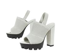 Sandalias de tacón de bloque para mujer, con puntera abierta, sin espalda, puntera abierta, tacón apilado, con correa trasera, estilo casual, sandalias de vestir, blanco 1, 37 EU