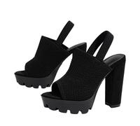 Sandalias de tacón de bloque para mujer, con puntera abierta, sin espalda, puntera abierta, tacón apilado, con correa trasera, estilo casual, sandalias de vestir, negro 1, 38.5 EU