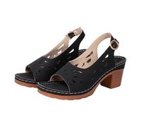 Sandalias de tacón de bloque para mujer, con puntera abierta, tacón bajo, sandalias de plataforma, cómodas y ligeras, Black, 37 EU