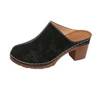 Sandalias de tacón de bloque para mujer, puntera cerrada, zapatos de meter para mujer, estilo de gamuza marrón, cómodas sandalias de cuña para mujer, sandalias de playa para verano, antideslizantes