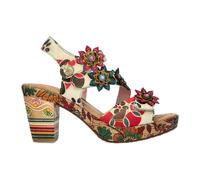 Sandalias de tacón de cuña con cuña y tacón de bloque Nellao 33 de Laura Vita para mujer, de piel con flores beige