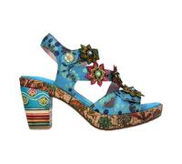 Sandalias de tacón de cuña con cuña y tacón de bloque Nellao 33 de Laura Vita para mujer, de piel con flores azules