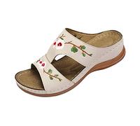 Sandalias de tacón de cuña para mujer con diseño de flores bordadas, para mujeres conscientes de la moda, Blanco, 43 EU
