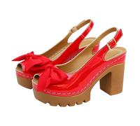 Sandalias de tacón de cuña y lazos, punta abierta boca de pescado tacones altos Sandalias de tiras Sandalias con plantilla suave Casual Slingback ajustable Hebillas Zapatos de tacón, rojo, 36 EU