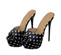 Sandalias de Tacón de Lunares de Verano para Mujer - Sandalias de Mula con Plataforma de Tacón de Aguja Delgadas de 16 CM para Invitadas a Bodas y Vacaciones,Negro,37 EU