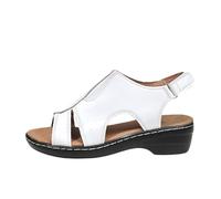 Sandalias de tacón de plataforma de gran tamaño, sandalias planas y huecas, sandalias romanas de cuña ortopédica con correa ajustable al tobillo, sandalias de punta abierta, zapatos de verano, zapatos