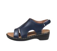 Sandalias de tacón de plataforma de gran tamaño, sandalias planas y huecas, sandalias romanas de cuña ortopédica con correa ajustable al tobillo, sandalias de punta abierta, zapatos de verano, zapatos