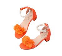 Sandalias de tacón de princesa para niñas con correa de tobillo de perla, zapatos de vestir para fiestas con acento de flores, calzado formal para niños para ocasiones especiales, concurso, boda, dama