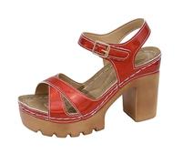 Sandalias de tacón grueso de bloque bajo para mujer, 2026, puntera abierta, tacón medio, hebilla ajustable, sandalias de tacón elegante, Red, 39.5 EU