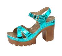 Sandalias de tacón grueso de bloque bajo para mujer, 2026, puntera abierta, tacón medio, hebilla ajustable, sandalias de tacón elegante, azul celeste, 39 EU
