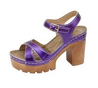 Sandalias de tacón grueso de bloque bajo para mujer, 2026, puntera abierta, tacón medio, hebilla ajustable, sandalias de tacón elegante, Purple, 39 EU