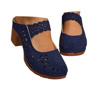 Sandalias de tacón grueso de cuña para mujer, sin cordones, con tacón de bloque, para caminar, para verano, informales, ahuecadas, cómodas, para exteriores, Blue, 40 EU