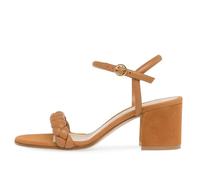 Sandalias de Tacón Medio Alto y Grueso para Mujer, Cómodas Sandalias con Tiras en ei Tobillo y Punta Abierta para Fiesta Boda Vestido Moda Tacón Ancho Trenzado para Oficina,Tan,37 EU