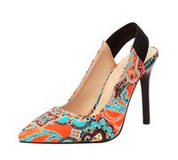 Sandalias De Tacon Mujer Sandalias Verano Comodas Zapatos De Mujer Puntiagudos Tacón Verano Tacón Delgadas Traseras Coloridas Zapatos Vestir Sandalia Deporte (Orange 38)