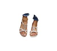 Sandalias de tacón plano para mujer, puntera abierta, correa elástica, con cuentas, informales, planas, cómodas, para verano, sandalias bohemias para mujer, calzado de moda, Negro/blanco, 35.5 EU