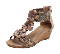 Sandalias de Tacon Plateadas Sandalias Negras Cuña Verano Clásico Estilo Étnico Tacones Altos Gruesas Punta Abierta Transpirable Cuña de Mujer Mujer (Beige,40)