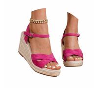 Sandalias de Temporada con Tiras de Esparto en el Tobillo y Puntera Ancha. Sandalias de Plataforma con tacón para Mayor Comodidad en Verano.