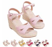 Sandalias de Temporada con Tiras de Esparto en el Tobillo y Puntera Ancha. Sandalias de Plataforma con tacón para Mayor Comodidad en Verano.