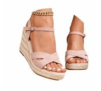 Sandalias de Temporada con Tiras de Esparto en el Tobillo y Puntera Ancha. Sandalias de Plataforma con tacón para Mayor Comodidad en Verano.