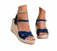 Sandalias de Temporada con Tiras de Esparto en el Tobillo y Puntera Ancha. Sandalias de Plataforma con tacón para Mayor Comodidad en Verano.