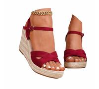 Sandalias de Temporada con Tiras de Esparto en el Tobillo y Puntera Ancha. Sandalias de Plataforma con tacón para Mayor Comodidad en Verano.