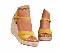 Sandalias de Temporada con Tiras de Esparto en el Tobillo y Puntera Ancha. Sandalias de Plataforma con tacón para Mayor Comodidad en Verano.