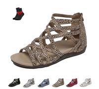 Sandalias De Tiras Anchas Para Mujer, Sandalias De Verano Con Tiras Cruzadas Y Cremallera Trasera, Puntera Abierta, Transpirables, Zapatos De Boca De Pescado De Caña Alta(Leopard print,39 EU)