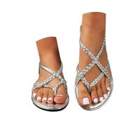 Sandalias de tiras cruzadas para mujer, sandalias de punta abierta, sandalias con correa elástica, sandalias de senderismo, antideslizantes, para playa, ligeras, sandalias planas para mujer, Una plata