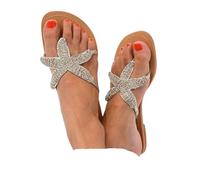 Sandalias de vacaciones en la playa para mujer 2026 de verano, bonitas sandalias planas de estrella de mar para mujer, sandalias planas de punta abierta, sandalias de moda, cómodas, bohemias, chanclas