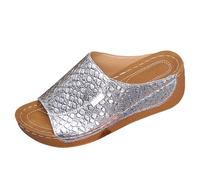 Sandalias de verano 2026 para mujer, plataforma cómoda con soporte de arco, color sólido, transpirables, ortopédicas, zapatos de cuero para caminar todo el día, casuales, Silver, 38 EU