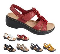 Sandalias De Verano Bohemias, Sandalias Ortopédicas Cómodas Para Mujer Con Soporte Para El Arco, Cuña Cómodas, Zapatos Para Caminar Con Punta Abierta (Rojo,37)