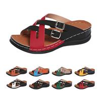Sandalias de verano cómodas para mujer, transpirables, zapatillas de dos colores, zapatos ortopédicos, tacón de cuña, sandalias para mujer, sandalias de playa anchas para el día de la madre, rojo, 41