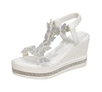 Sandalias de verano cómodas para mujer, zapatos de verano para mujer, sandalias de tacón alto, sandalias de cuña de plataforma, decoración de mariposa, rhinestones, populares, Among Girls Bohemian