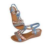 Sandalias de verano con diamantes de imitación brillantes para mujer, elegantes sandalias de gladiador con correa elástica, antideslizantes, plantilla acolchada suave, sandalias hawaianas de boda