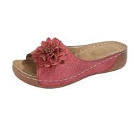 Sandalias de verano de ajuste ancho para mujer, estilo retro, de cuña baja, antideslizantes, para caminar, informales, puntera abierta, soporte de arco, sandalias de playa con flores 3D, zapatos
